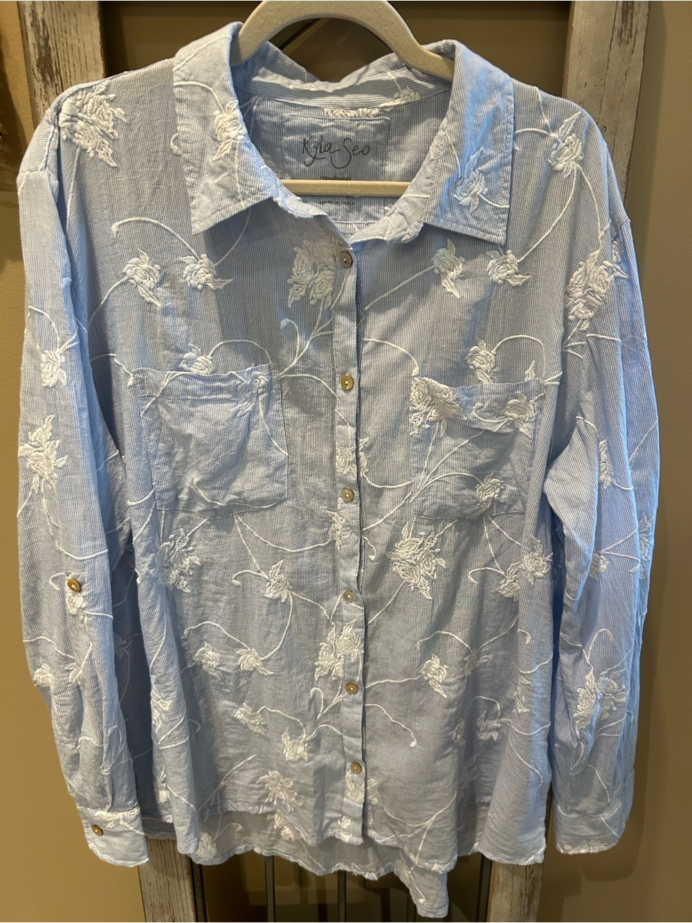 Kyla Seo Women's Light Blue Embroidered Button-Down Shirt